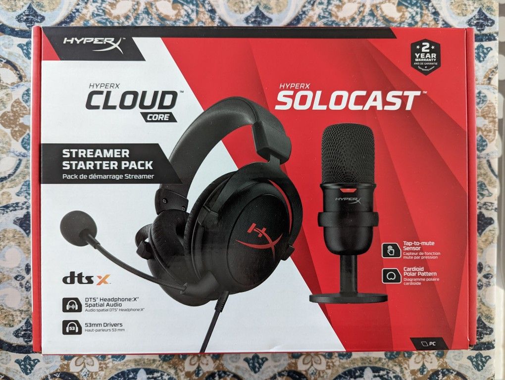 HyperX - Streamer Starter Pack – SoloCast USB Microphone and Cloud Core Gaming Headset with DTS

