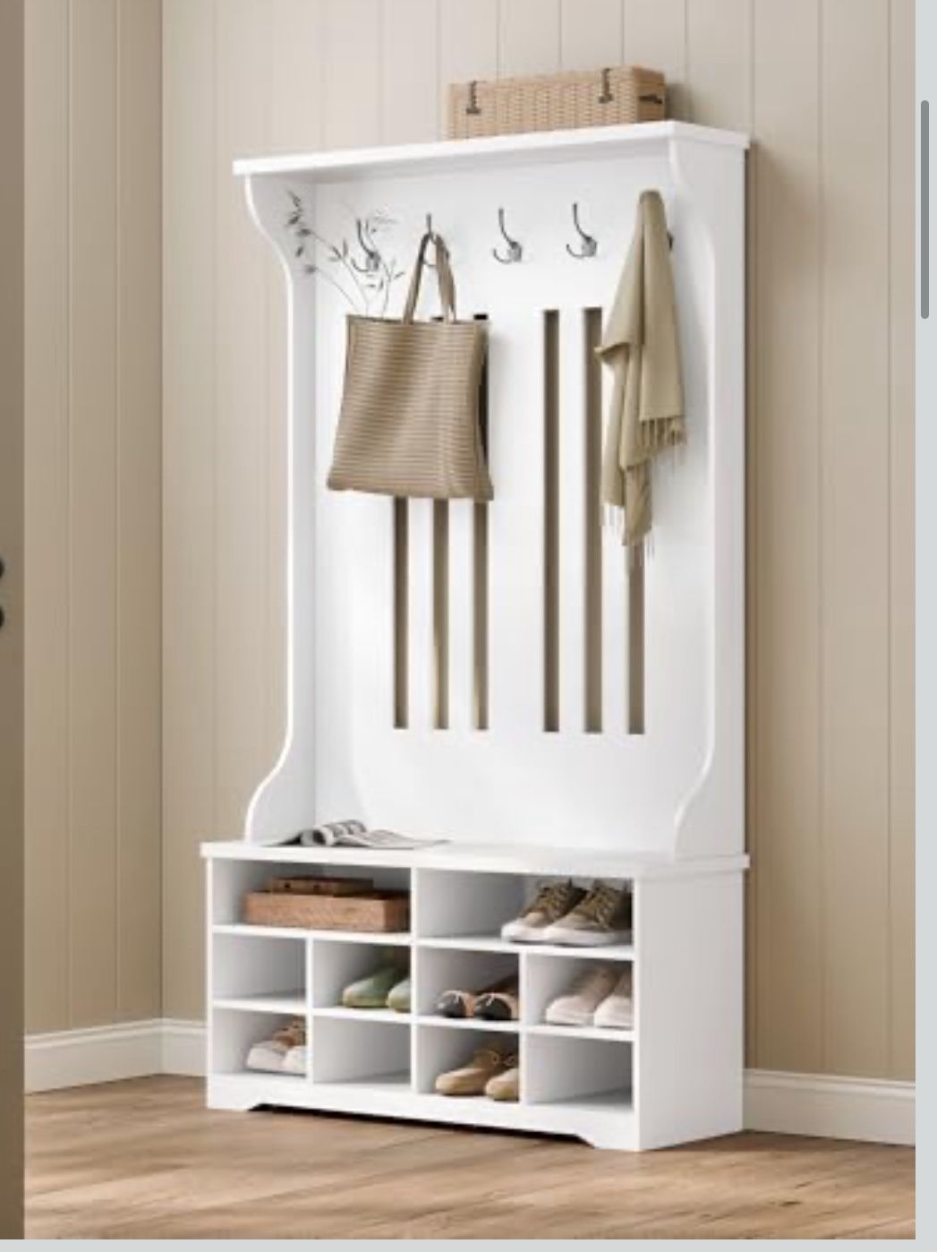 Brown Color Only : Hallway Cabinet, Cloakroom, Coat Rack with Bench, Shoe Storage, with Hooks, Adjustable Shelf, Modern, HSR404