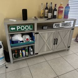 Grey Cabinet or Console Table with Open and Enclosed Shelves (moving sale)