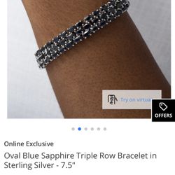 Oval Blue Sapphire Triple Row Bracelet in Sterling Silver - 7.5"
