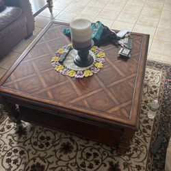 Large Solid Wood Coffee Table w/ Hidden Storage Drawer – Rustic Traditional Style