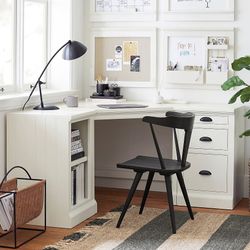 58" White L-Shaped Corner Computer Desk w/ Storage Cabinets / Open Shelves  [NEW] **Retails for $600