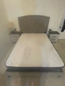Ashley Furniture Queen Bed Frame with Upholstered Headboard – Gray Finish