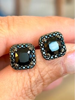 New Dazzling S925 Black Onyx cushion cut Halo stud earrings