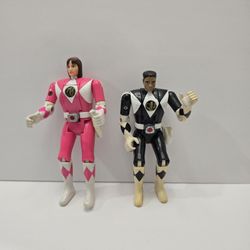 Vintage Bandai Mighty Morphin Power Rangers Auto Morphing- Pink and Black Figurines