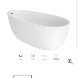 Jacuzzi Signature 60" Free Standing Acrylic Soaking Tub with Reversible Drain, Drain Assembly and Overflow
