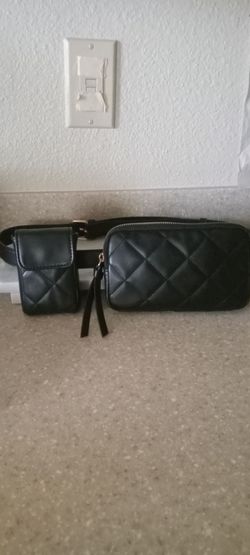 Black Quilted Belt Bag with Mini Pouch