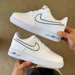 Men’s Nike Air Force 1 Low Sneakers - White/White Cool Grey Photo Blue - Size 11.5