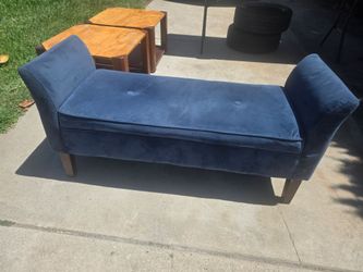 Blue Upholstered Chaise Lounge / Entryway Bench