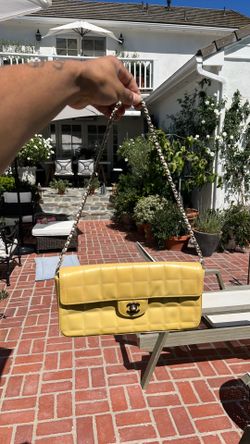 Authentic vintage yellow Chanel flap bag serial code inside bag and come with dust bag