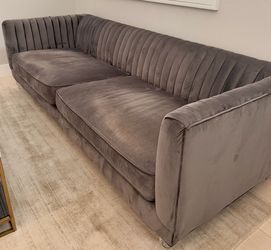 TOV Furniture Bea Grey Velvet Sofa with Acrylic Legs
