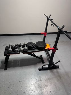 Home Gym Set: Weight Bench + Squat Rack + Weights Bundle