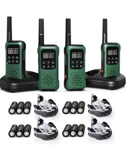Army Green Waterproof Walkie Talkie Long Range Up To 30 Miles Floating Portable Two Way Radio, NOAA Weather Alert,SOS,Flashlight, Rechargeable 2 Way R