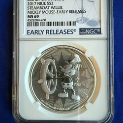 2017 1oz NGC MS69 STEAMBOAT WILLIE MICKY MOUSE SILVER COIN 