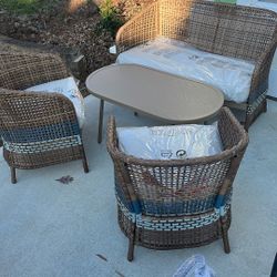 Wicker patio set with cushions