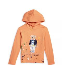 Polo Bear Ralph Lauren Paint Splatter boys Size 7 Long Sleeved Hoodie