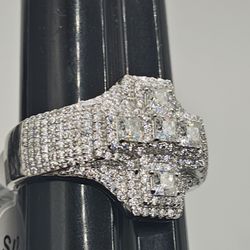 Solid 925 Sterling Silver Raised Cross 3 Carats Princess Cut Moissanite Ring Size 12