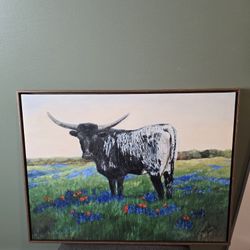 Oil Painting of a Cow on Canvas 25×19 Framed