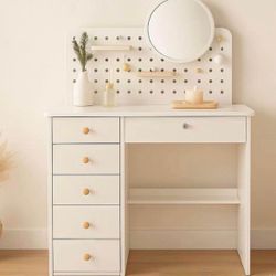 Vanity Desk with Mirror and Lights, Adjustable Color Lighting Bedroom Dresser