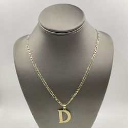 14KT YELLOW GOLD 25” FIGARO LINK CHAIN 3.75MM 13.1GR W/ 10KT YELLOW GOLD INITIAL “D” CHARM 2.3GR