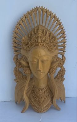 Balinese Wooden Janger Dancer Wall Sculpture - 7 ½x4x14”