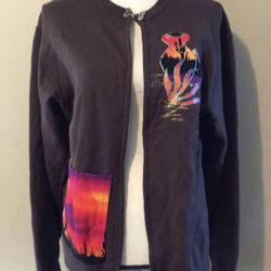 SW Design 1-of-a-kind Hand-painted Cardigan Sweater Sweatshirt Wearable Art Sz M