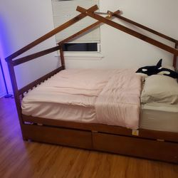 Wooden House Kids Bed Frame with Storage Drawers