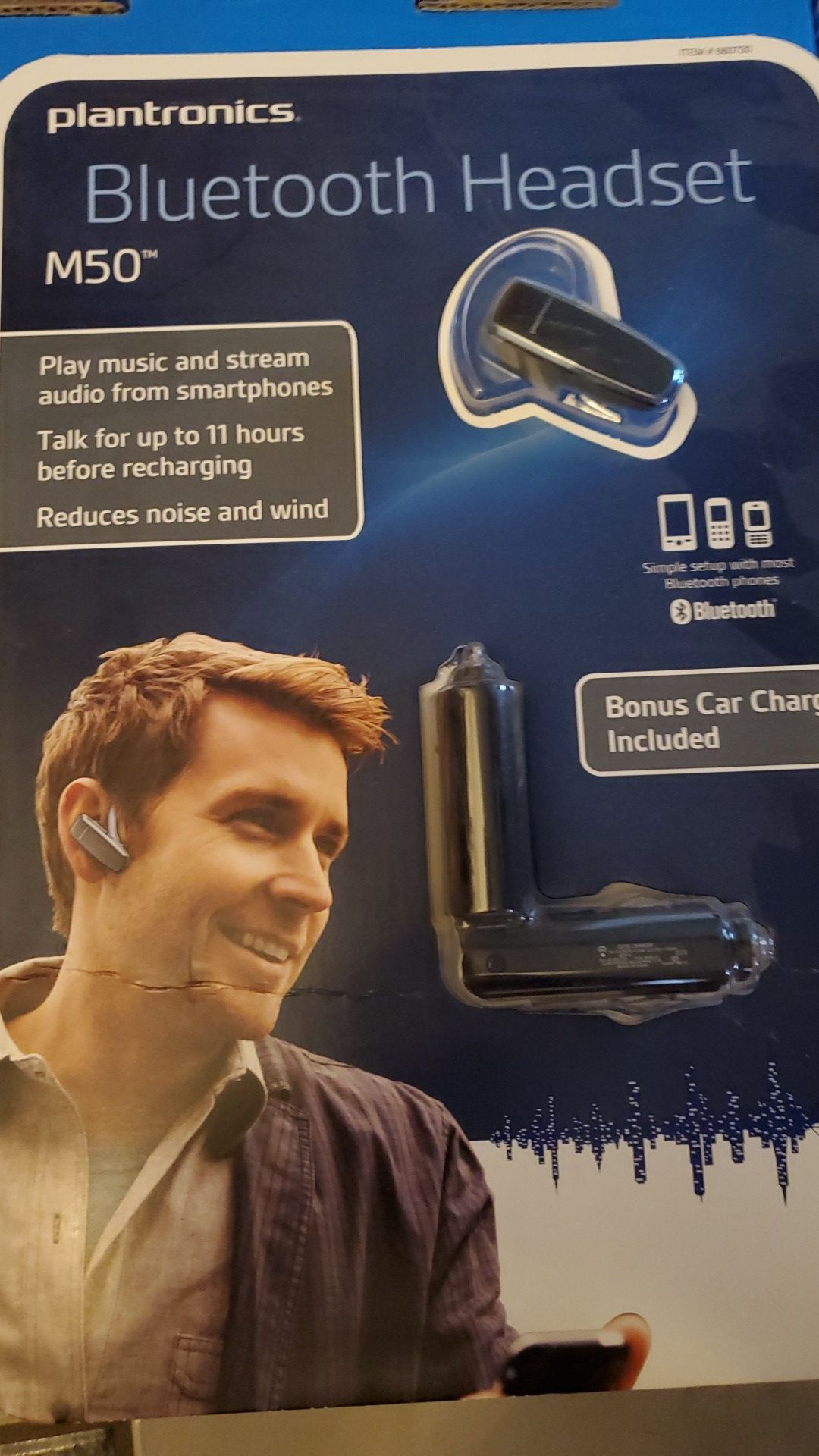 Plantronics Bluetooth Headset M50 with Car Charger