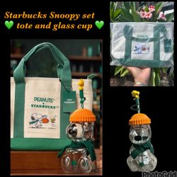 Starbucks Snoopy Set π tote bag and glass cupπ new $110 *FIRM *