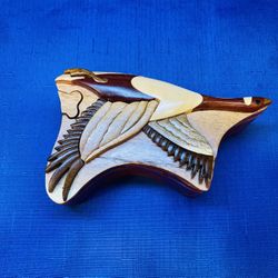 Beautiful Hand Carved Wooden Secret Puzzle Box With Goose/duck Carved Piece And Secret Compartment  