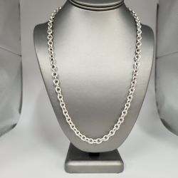 Solid 925 Sterling Silver Round Link Chain Necklace 24" Heavy  Chain 