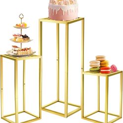 Cylinder Pedestal Stands for Party & Plant,3pcs Gold 