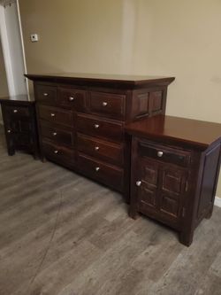 Solid Wood Large Dresser and Two Nightstands