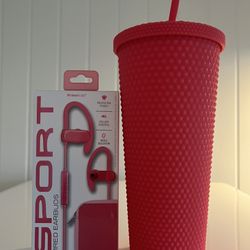 Bright Salmon Tumbler and Earbud Set