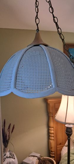Mid Century Modern White Wicker Swag Lamp