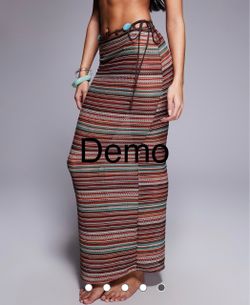 ASOS DESIGN River Crochet Stripe Maxi Beach Skirt in Chocolate Stripe (US2;UK6)