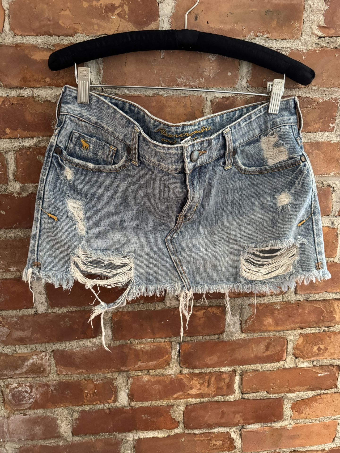 Abercrombie & Fitch Light Blue Distressed Mini Skirt
