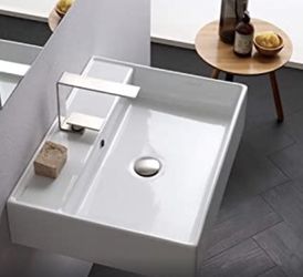 Scarabeo One Hole Teorema Square Ceramic Semi Recessed Sink, White