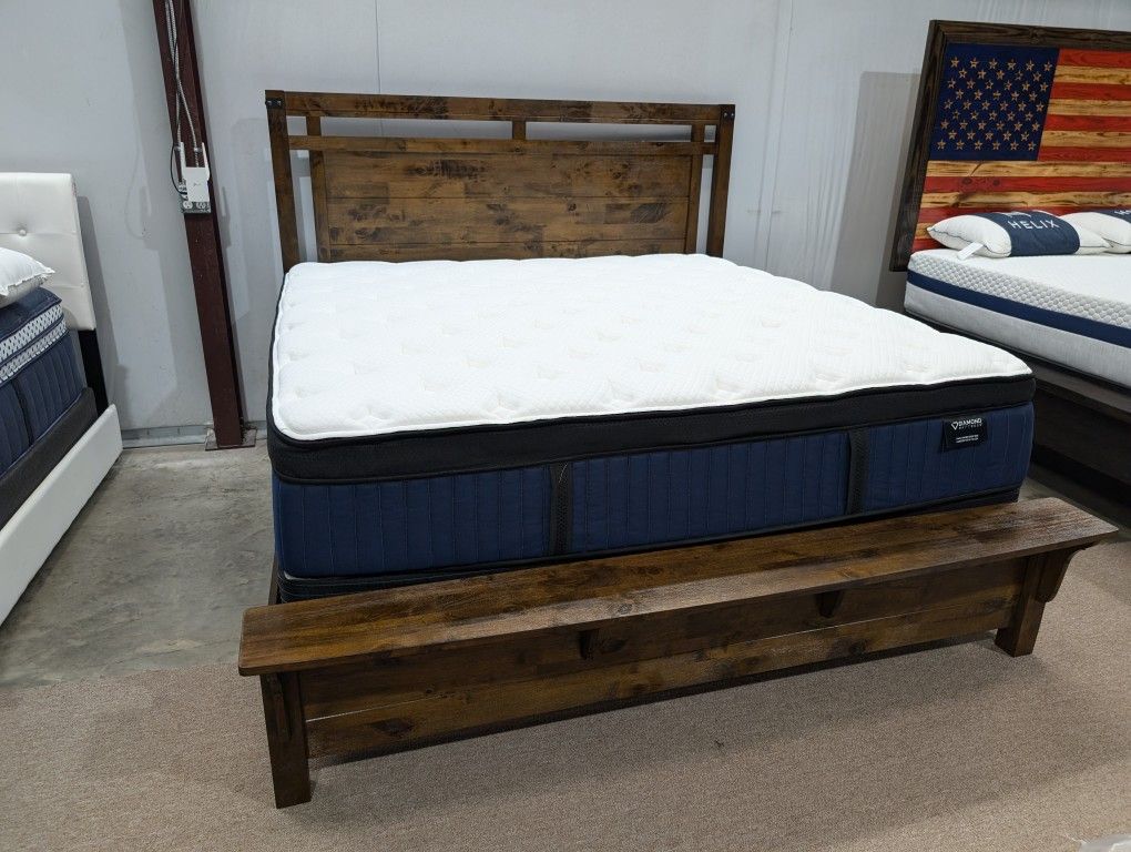 Farmhouse Brown Wood King Bed Frame