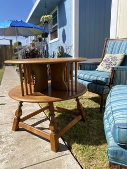 Vintage End Table Coffee Table Maple Swivel Top Round Circle