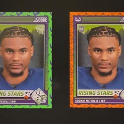 Adonai Mitchell Rookie Panini Score-a-treat 2024 2 Football Trading Card Bundle #1 (One Green One Orange)