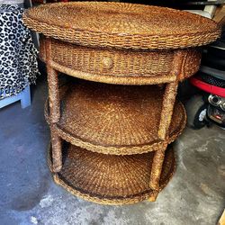 Round three tier wicker & rattan side table