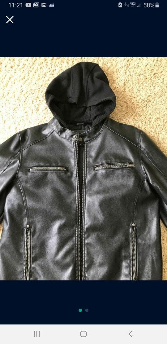GUESS - MEN'S LEATHER JACKET WITH HOODIES