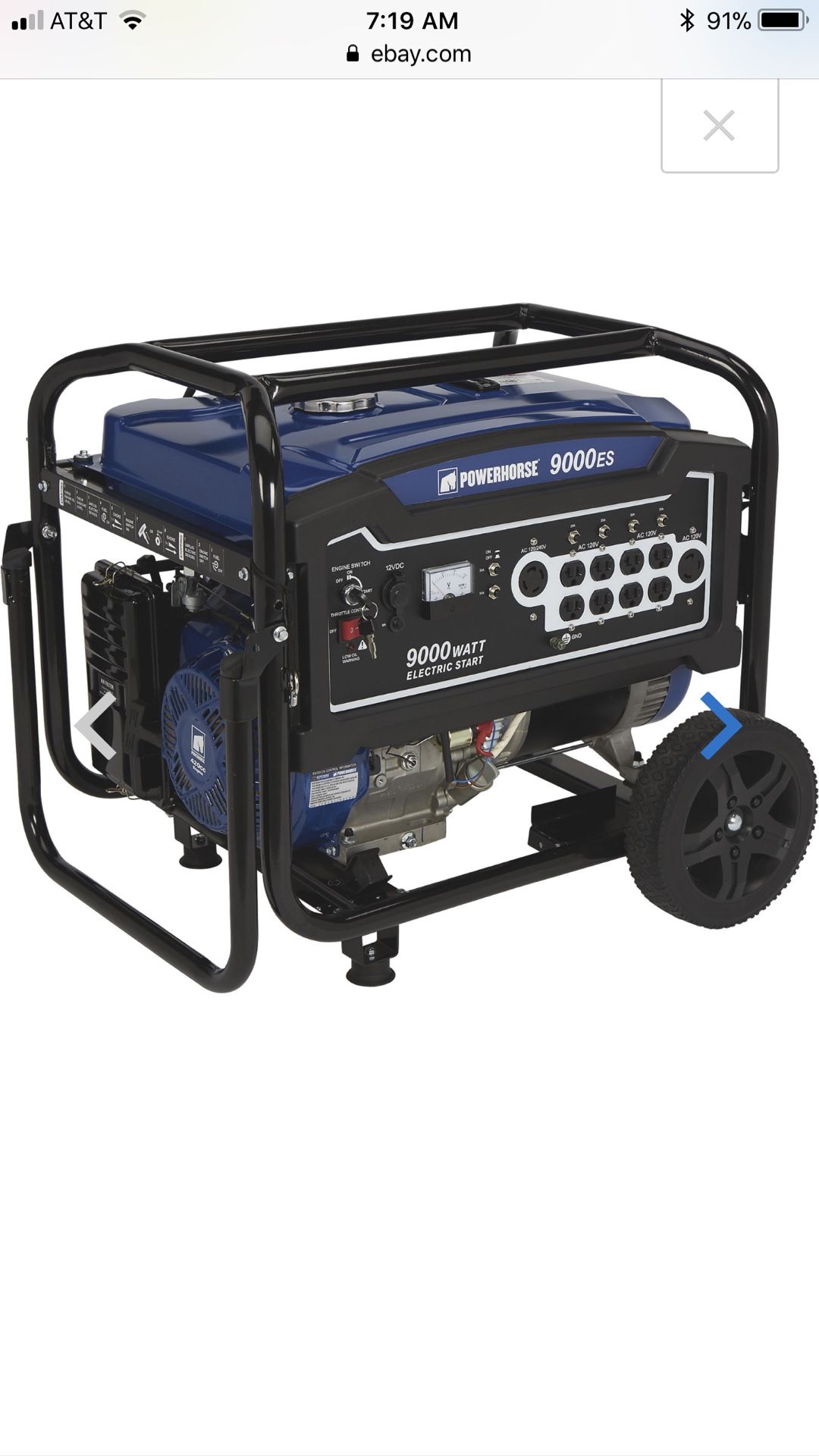 Powerhorse Portable Generator — 9000 Surge Watts, 7250 Rated Watts, Electric Start