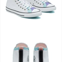 Converse Chuck Taylor Double Upper High Top Shoes Sneakers M5 W7White/pink/purpl