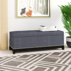 New Gray Fabric Upholstered Nailhead Grid-Tufting Storage Ottoman Coffee Table 