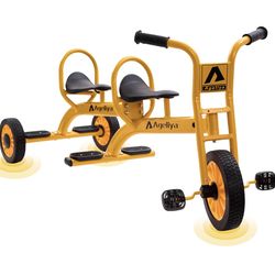 Kids Tandem Tricycles for 3-5 Year olds, Preschool Pedal Trike for Group Yard Play, Sturdy Metal Frame,Solid Rubber Tires, Ideal for Outdoor Daycare P