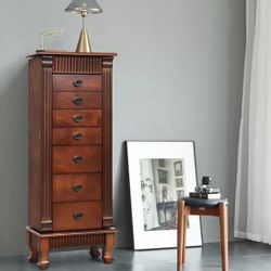 Wooden Jewelry Armoire Cabinet Storage Chest with Drawers and Swing Doors