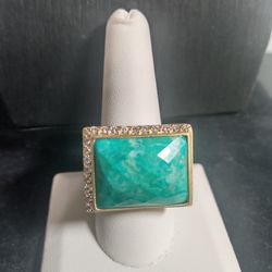 SHELIA FAJL Signed 18K GOLD PLATED Brushed Genuine Turquoise Crystal Rings Sizes 9 And 10 Available 