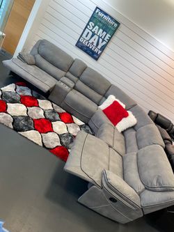 Memorial Day sale. Alejandro gray reclining sectional only $1399. Easy finance option. Same-day delivery.